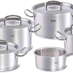 Fissler original-profi collection / Edelstahl-Topfset, 5-teilig, Kochtopf-Set, Töpfe mit Deckel, Induktion, alle Herdarten (3 Kochtöpfe, 1 Bratentopf, 1 Stielkasserolle-deckellos)