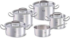 Fissler original-profi collection / Edelstahl-Topfset, 5-teilig, Kochtopf-Set, T&ouml;pfe mit Deckel, Induktion, alle Herdarten (3 Kocht&ouml;pfe, 1 Bratentopf, 1 Stielkasserolle-deckellos)