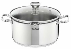 Tefal Duetto Kochtopf A70546 | 24 cm | Induktionsgeeignet | Einfache Reinigung | Messskala | Glasdeckel zum Abgie&szlig;en | Edelstahl