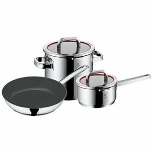 WMF Function 4 Topfset Induktion 3-teilig, Cromargan Edelstahl poliert, Glasdeckel mit 4 Abgie&szlig;funktionen, Pfanne, Induktionst&ouml;pfe, Innenskalierung