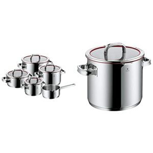 WMF Function 4 Topfest Induktion 5-teilig, Glasdeckel mit 4 Abgie&szlig;funktionen, Induktionst&ouml;pfe & Function 4 Gem&uuml;setopf 24cm, Glasdeckel, Topf gro&szlig; 8,8l, 4 Abgie&szlig;funktionen, Innenskalierung, rot